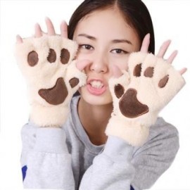 Mujeres Fluffy Bear gato de la felpa de la pata Garra Guante-novedad de Halloween Toweling medios guantes cubierto Beige - Envío