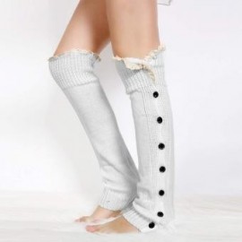 Calcetines de bota para mujer Rodilla Knit botón plano ganchillo del cordón del ajuste calentadores de la pierna - Envío Gratuit